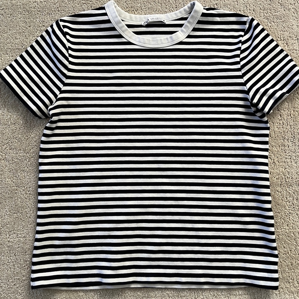 Zara Black and White Striped T-Shirt